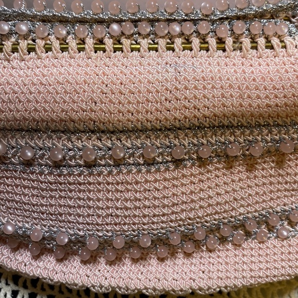 Handmade repurposed crocheted and beaded handbag with acrylic handles - Picture 9 of 10